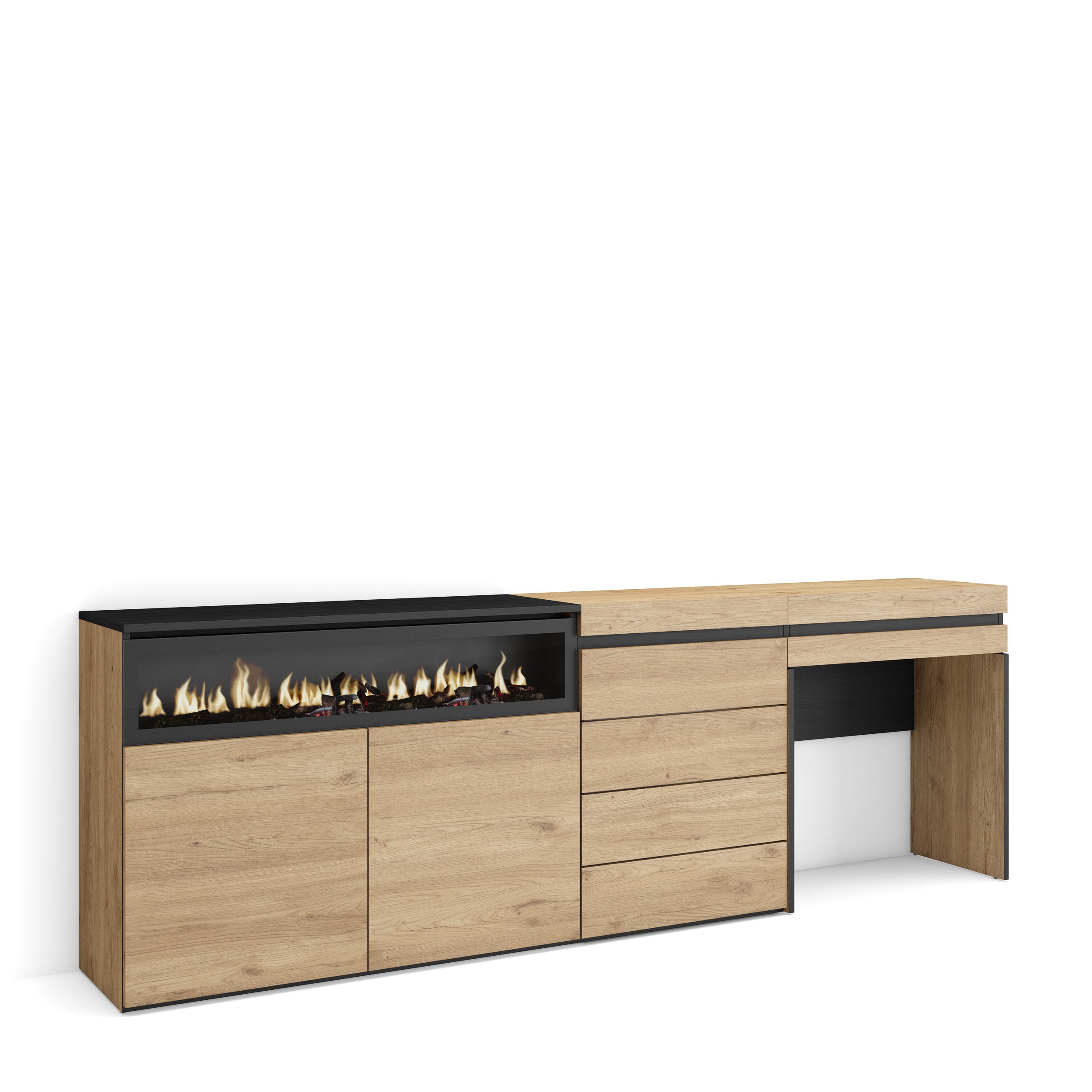 Commode Nautica Vicco – 5 Tiroirs, Meuble Bas Buffet, Couleur Anthracite Et Chêne, 138x40x82 Cm