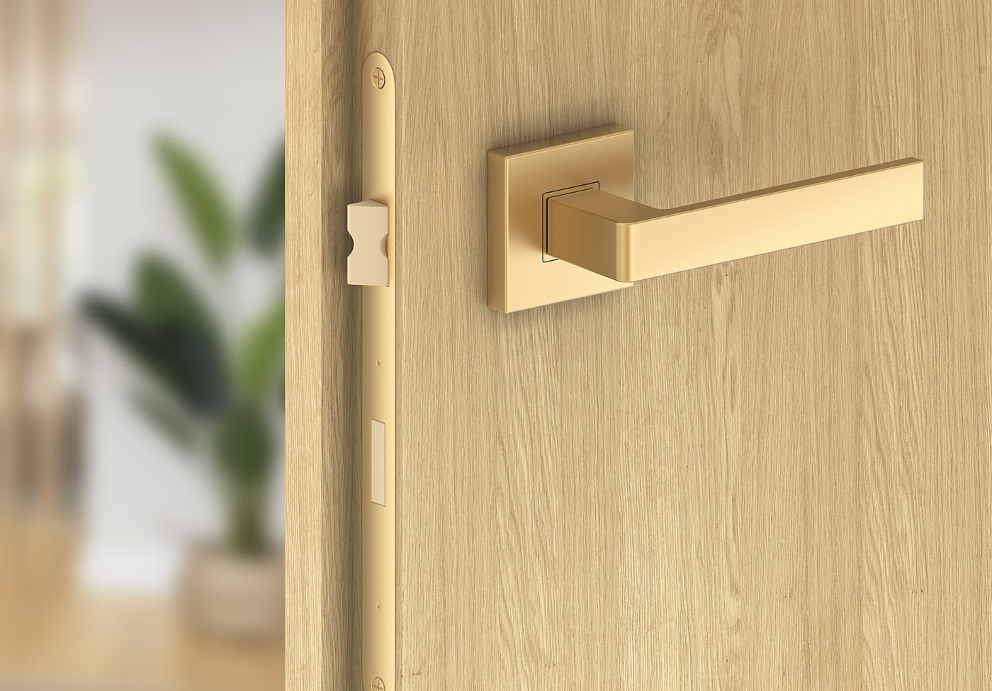 Poignée de porte d'intérieur ERGO, dorée, poignée sans rosace inférieure, poignée carrée or mat, garnitures de porte - 3