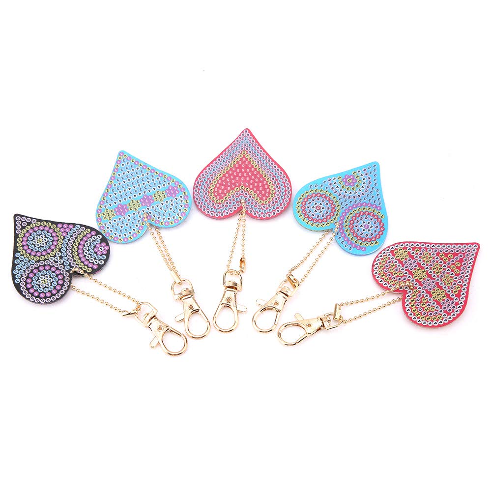 5 Pezzi Fai da Te Cuore Diamante 5D, Portachiavi Animale Portachiavi Decorazione Fai da Te Portachiavi a Forma di Cuore Decorazione Fai da Te Resina Trapano Diamante Pittura