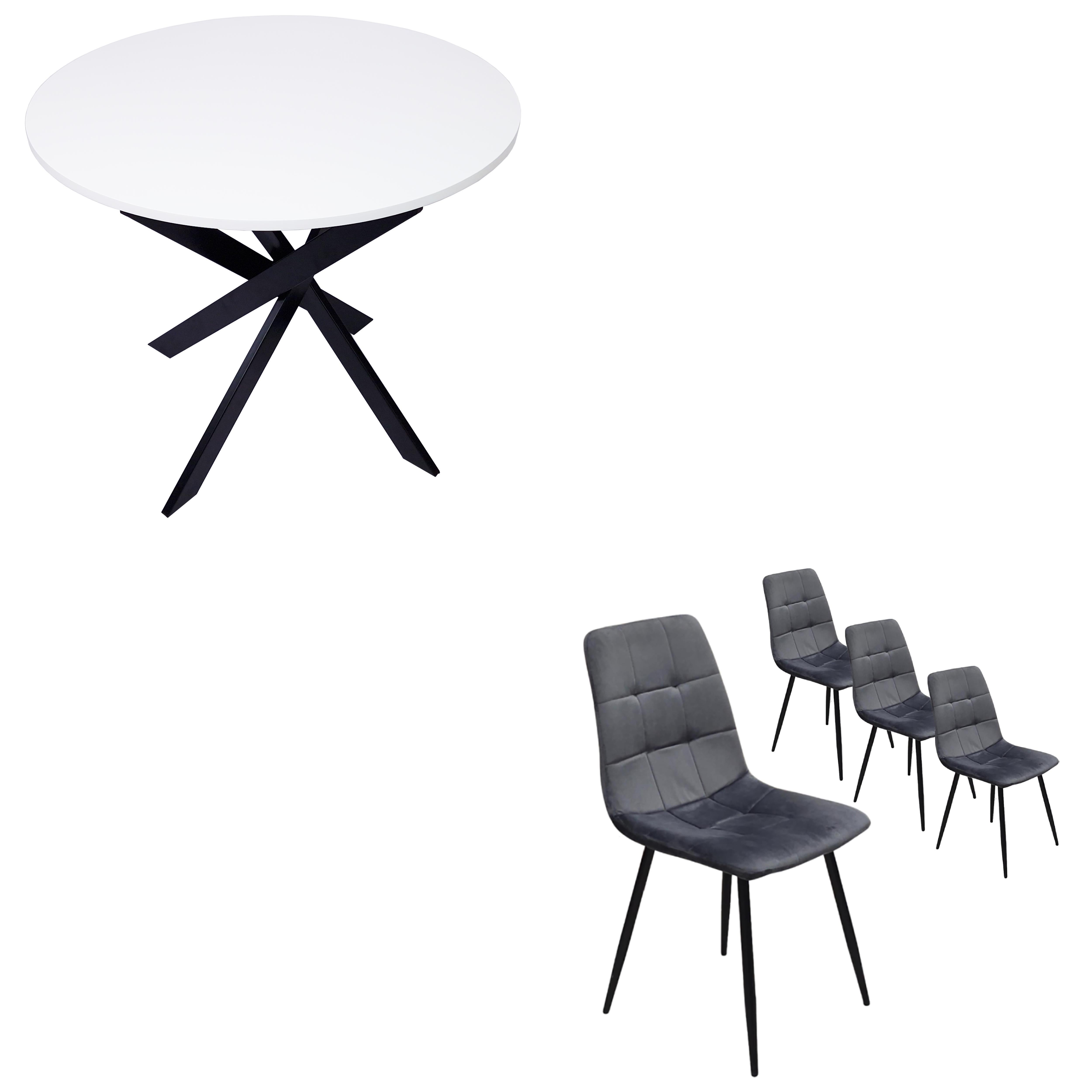Conjunto Salón, Pack de 4 Sillas de Comedor Tapizadas, Mesa Fija