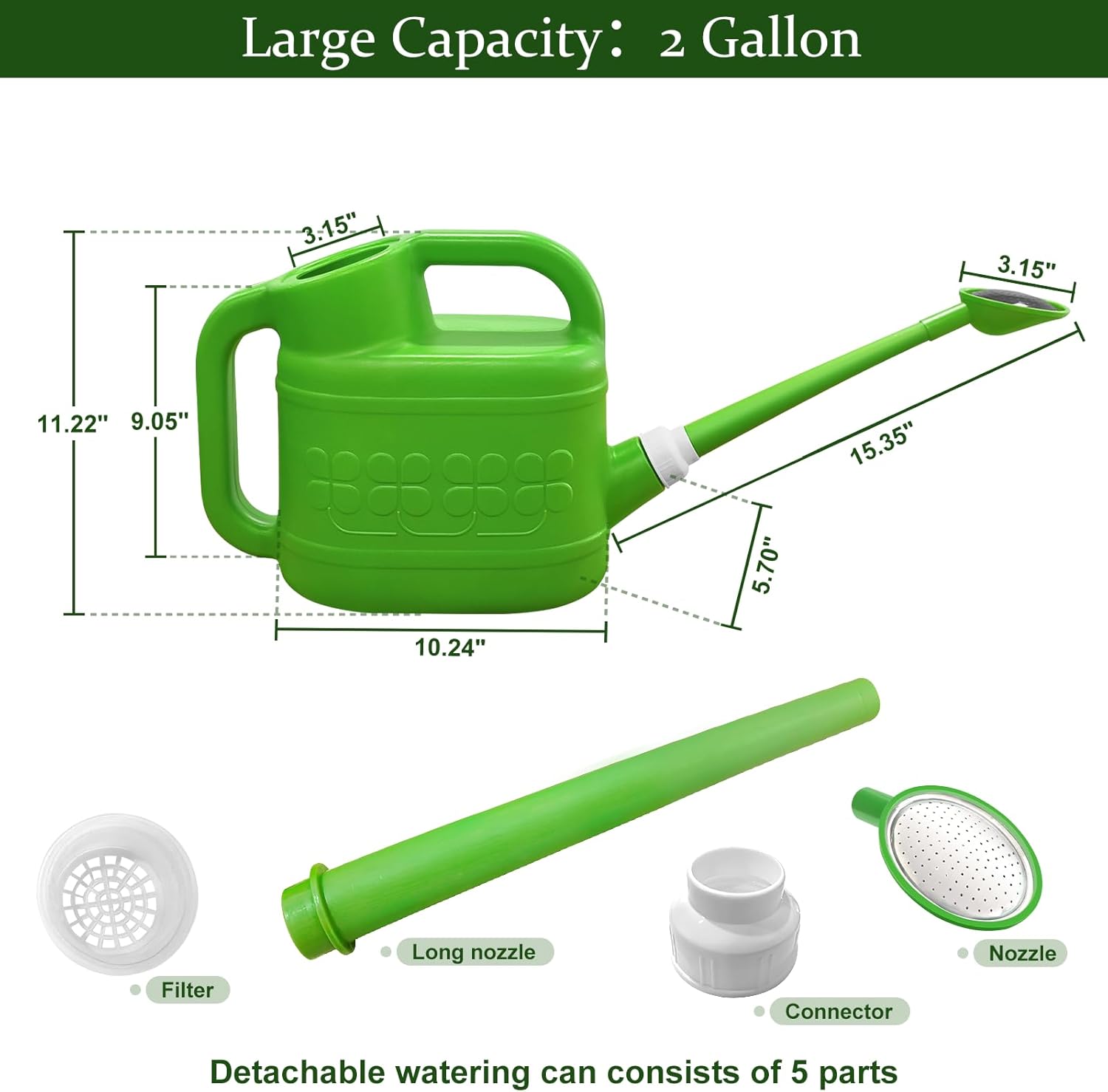 Arrosoir 2 gallons pour plantes extérieures/intérieures, fleurs, jardin, plastique, bec long et buse amovible, design moderne. - 3