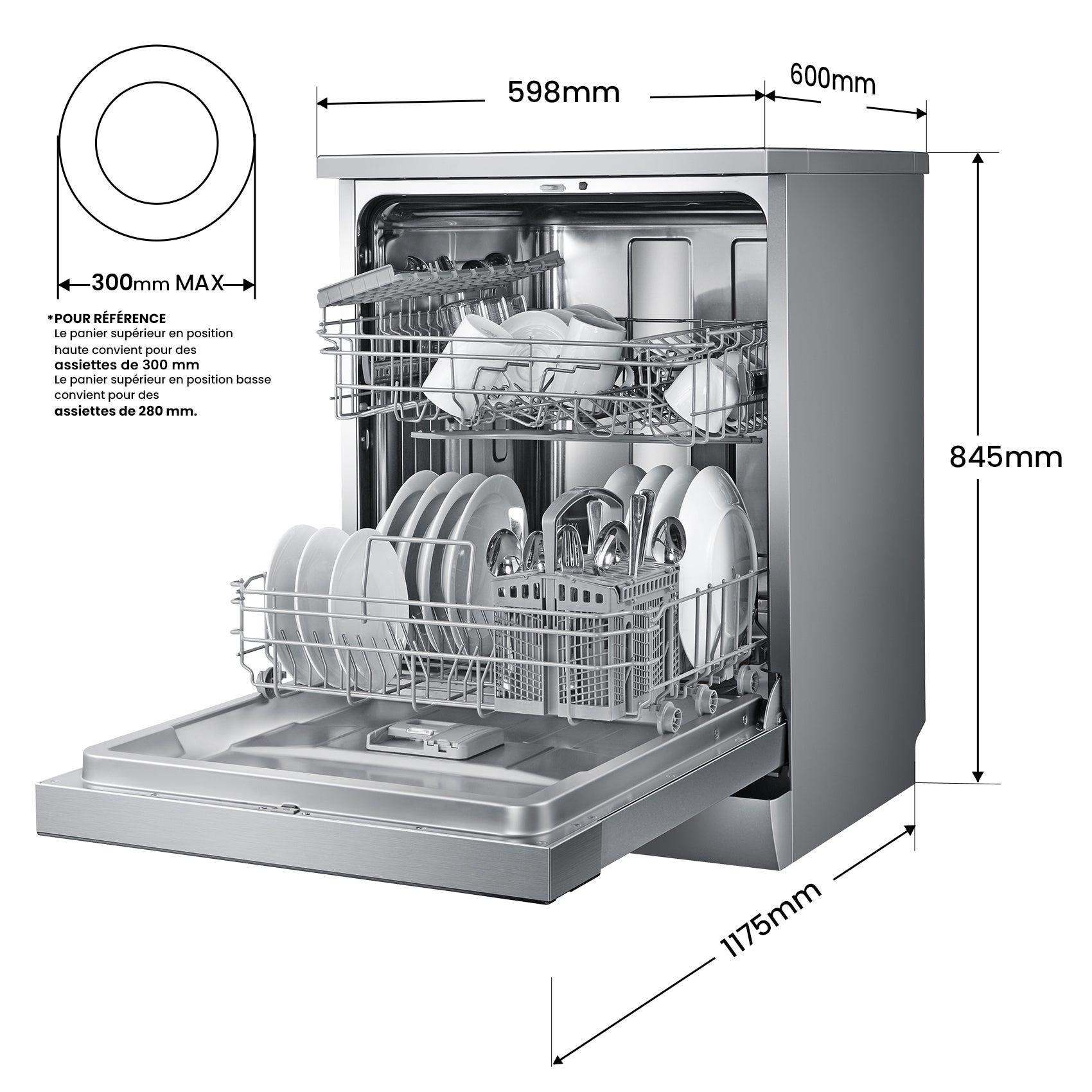 Comfee Lave-vaisselle pose libre CDWEF1435ESS L60cm 44db avec 14 couverts, 8 programmes, Affichage LED Acier Inox-Énergétique C - 6