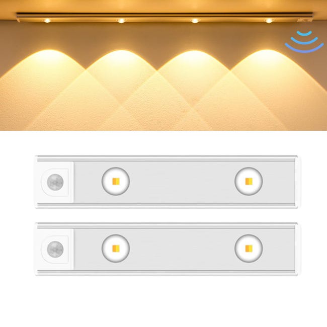Lot De 2 Veilleuses LED Détecteur De Mouvement – Lumière Blanche Froide 6000K Pour Armoire, Couloir, Escalier