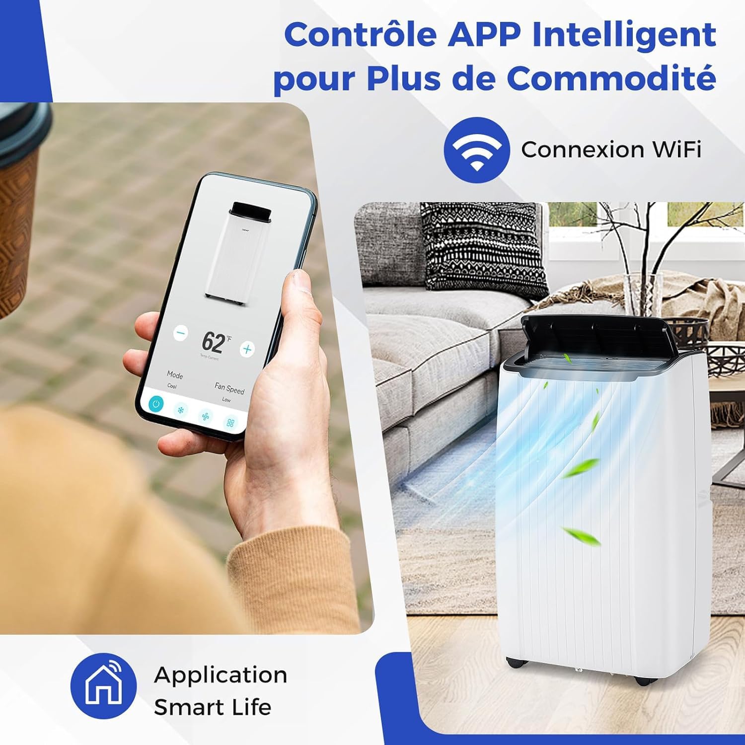 Ar Condicionado Portátil de 3,5 kW/12000 BTU, R290, Frigorífico/Ventilador/Desumidificador/Aquecedor, Temporizador 24 horas, Comando/Wi-Fi, 42㎡ [Clas - 7