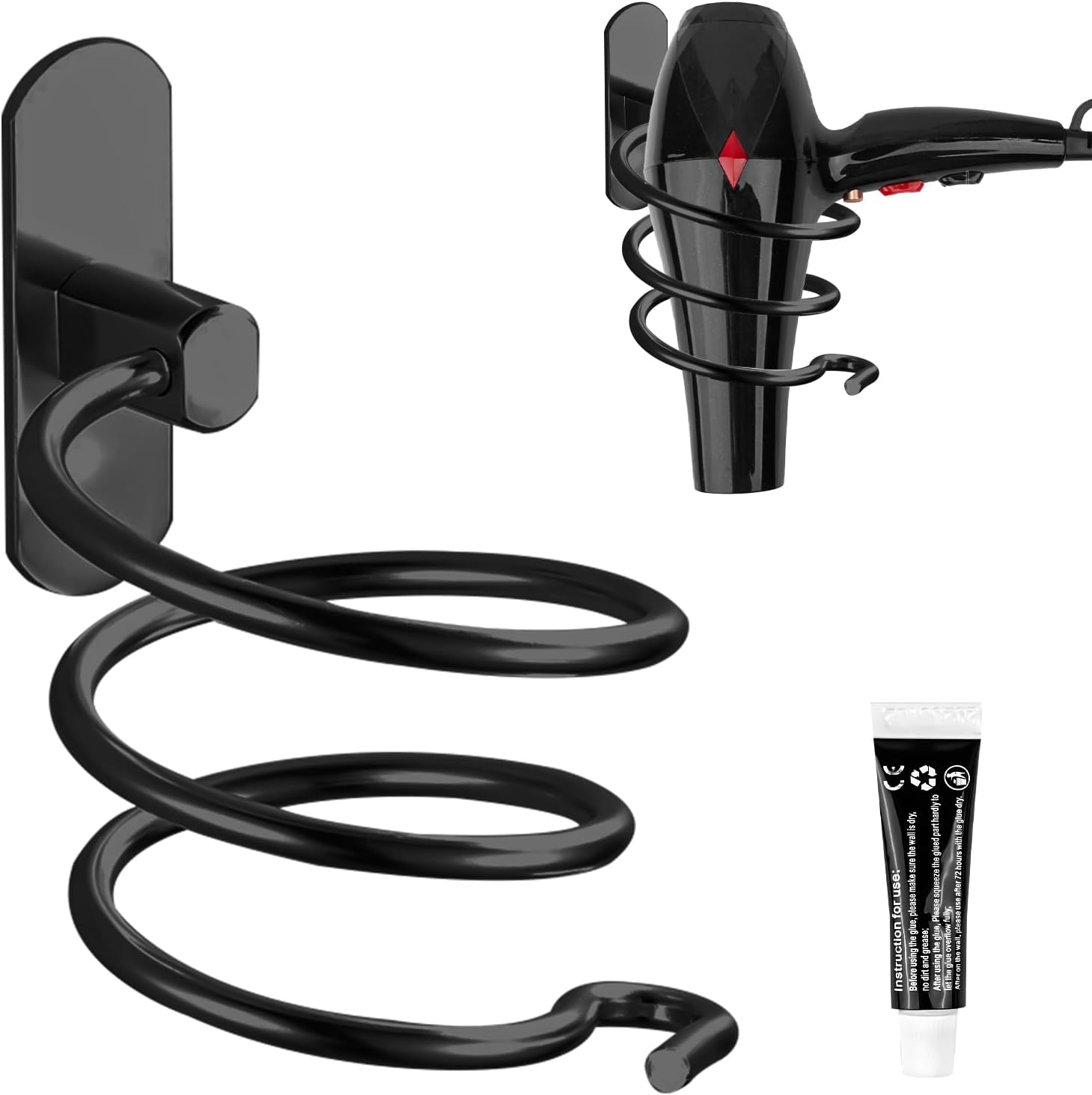 Uchwyt spiralny, aluminiowy uchwyt ścienny, nie wymaga wiercenia, czarny