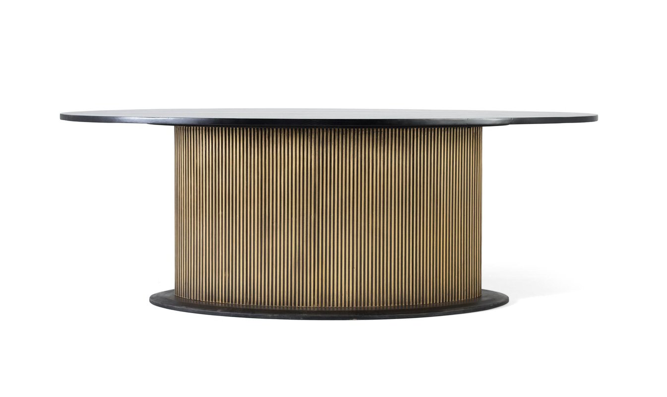 Stół z żłobkiem i paterą z drewna manguier i złotą podstawą 220 cm