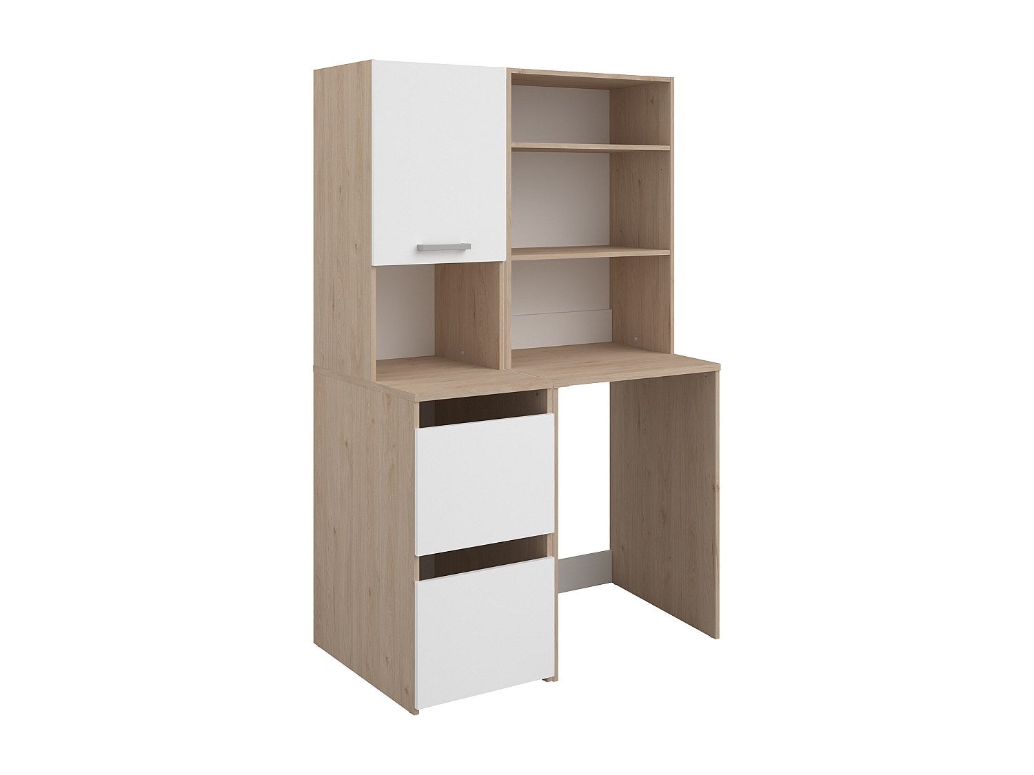 Mueble para lavadora con estantes y armarios - Natural claro y blanco - L111 x Alt. 184 cm - ERKANO - 2