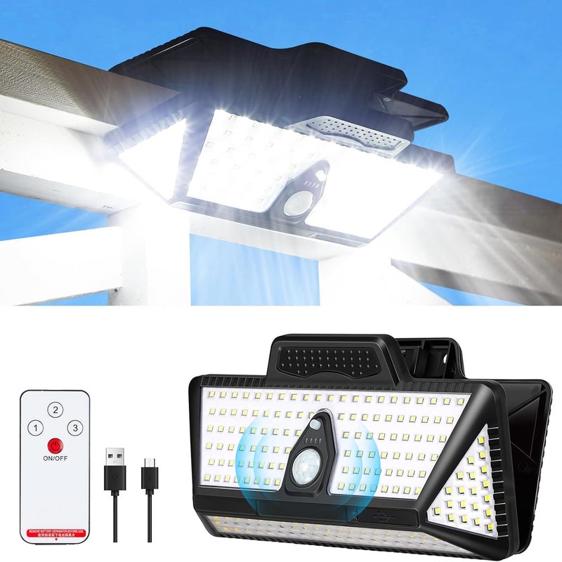 Lampa solarna uliczna z czujnikiem 6000mA, lampka z klipsem 208led, wodoszczelny reflektor solarny (światło białe)