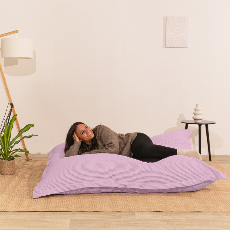 Pouf velours côtelé déhoussable BANANAIR 180 x 140 cm violet parme - 2