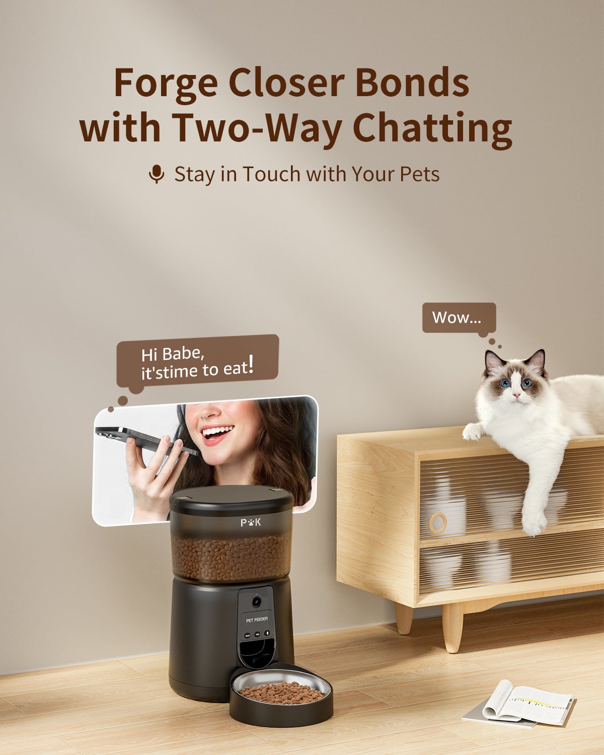 Distributeur Croquettes Chat Automatique, 4L Mangeoire Automatique pour Chat avec Caméra 1080P 2,4 G WiFi Enregistrement Vocal (Noir) - 6
