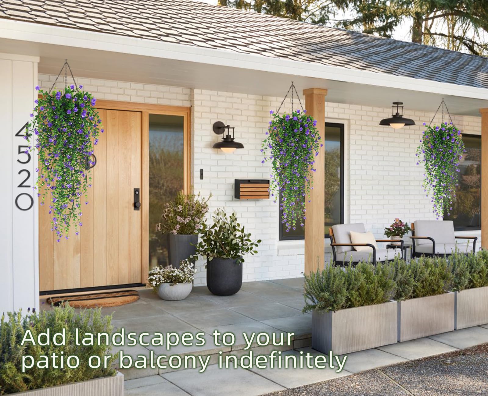 Plantes suspendues d'extérieur, 3 morceaux de fleurs artificielles, résistantes aux UV, adaptées à la décoration intérieure de mariage de jardin mural - 4