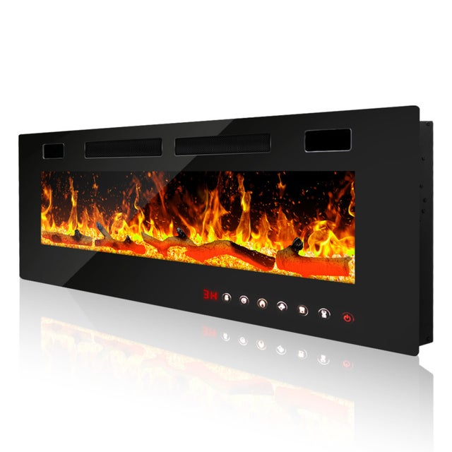 Cheminée électrique murale décorative avec 12 couleurs de flamme LED, 750W/1500W