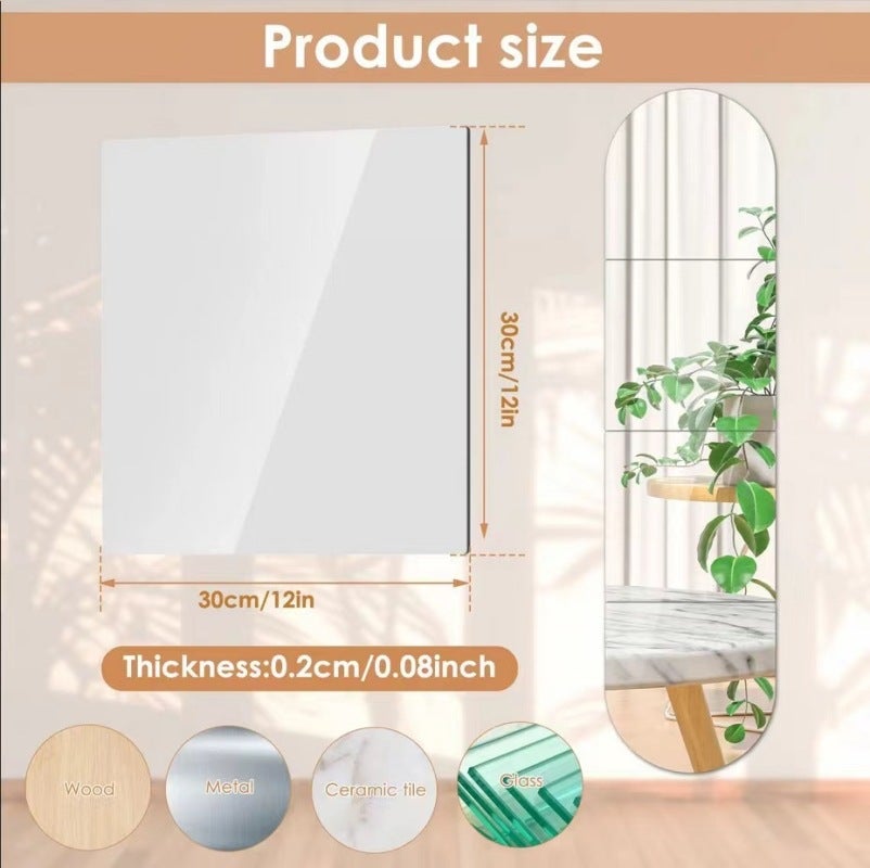 EONAZE Specchio da Parete di Vetro, Specchi Adesivi da Parete per Armadio Interno, Soggiorno, Specchi Decorativi per Camera da Letto (4 Pezzi 35 x 35cm