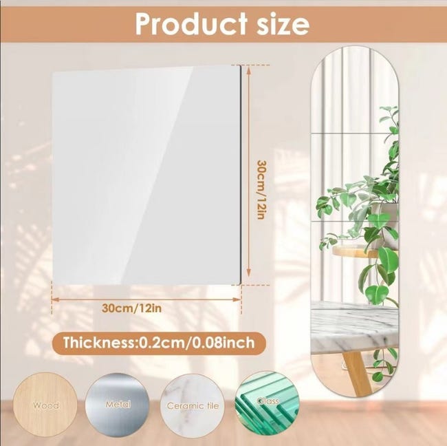 EONAZE Specchio da Parete di Vetro, Specchi Adesivi da Parete per Armadio Interno, Soggiorno, Specchi Decorativi per Camera da Letto (4 Pezzi 35 x 35cm EONAZE Specchio da Parete di Vetro, Specchi Adesivi da Parete per Armadio Interno, Soggiorno, Specchi Decorativi per Camera da Letto (4 Pezzi 35 x 35cm