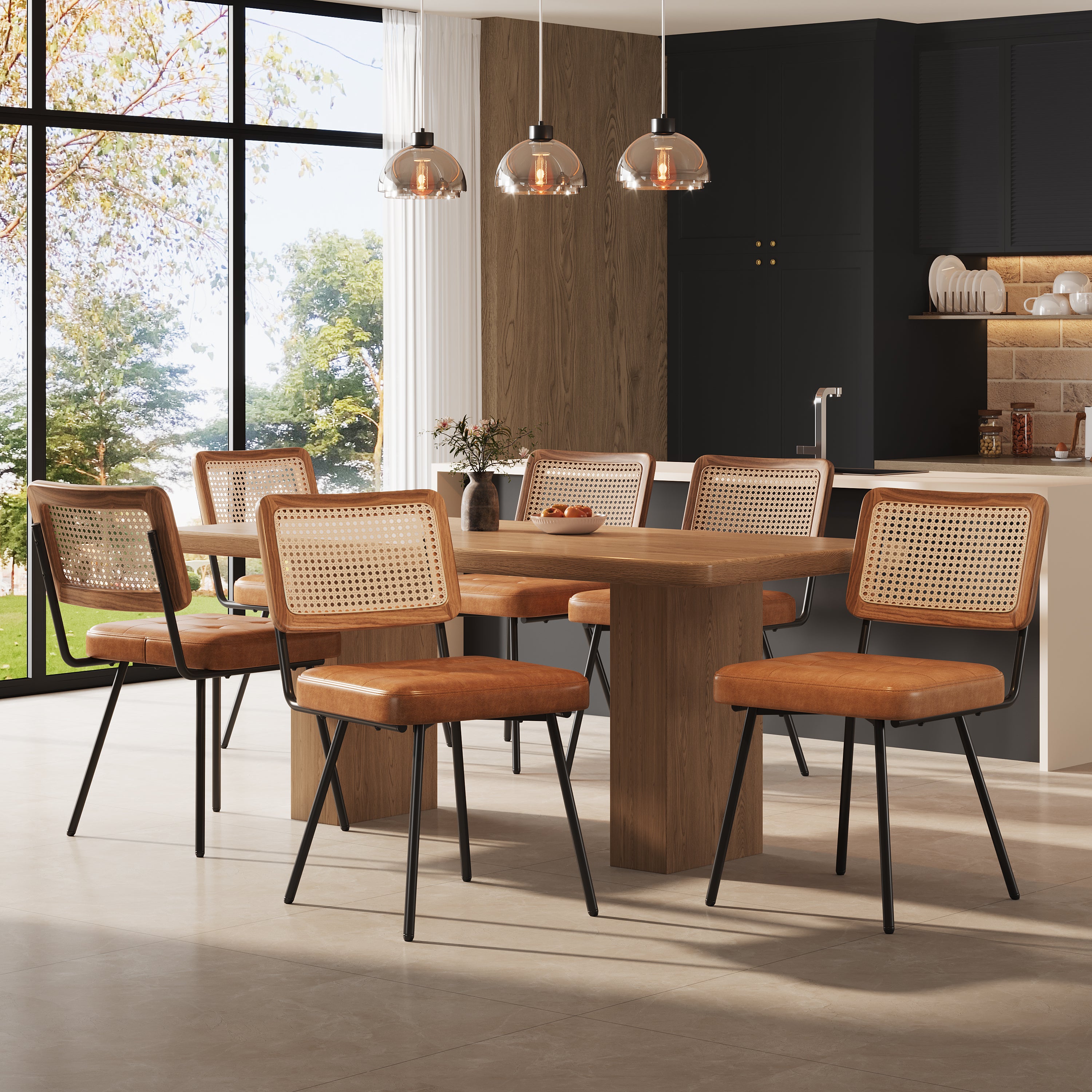 Zestaw 6 krzeseł do jadalni bez podłokietników – 46 x 61 x 79 cm – skóra ekologiczna i nogi metalowe – brązowe