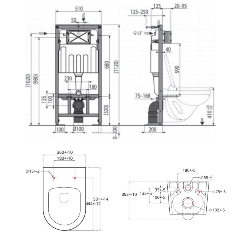 Pack WC bâti-autoportant + WC SAT sans bride fixations invisibles + Abattant softclose + Plaque blanche (SMART-Brevis-9) - 5