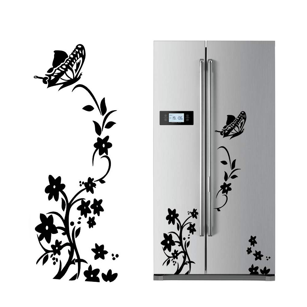 Lot de 2 stickers muraux, papillons et fleurs, noirs, autocollants ...