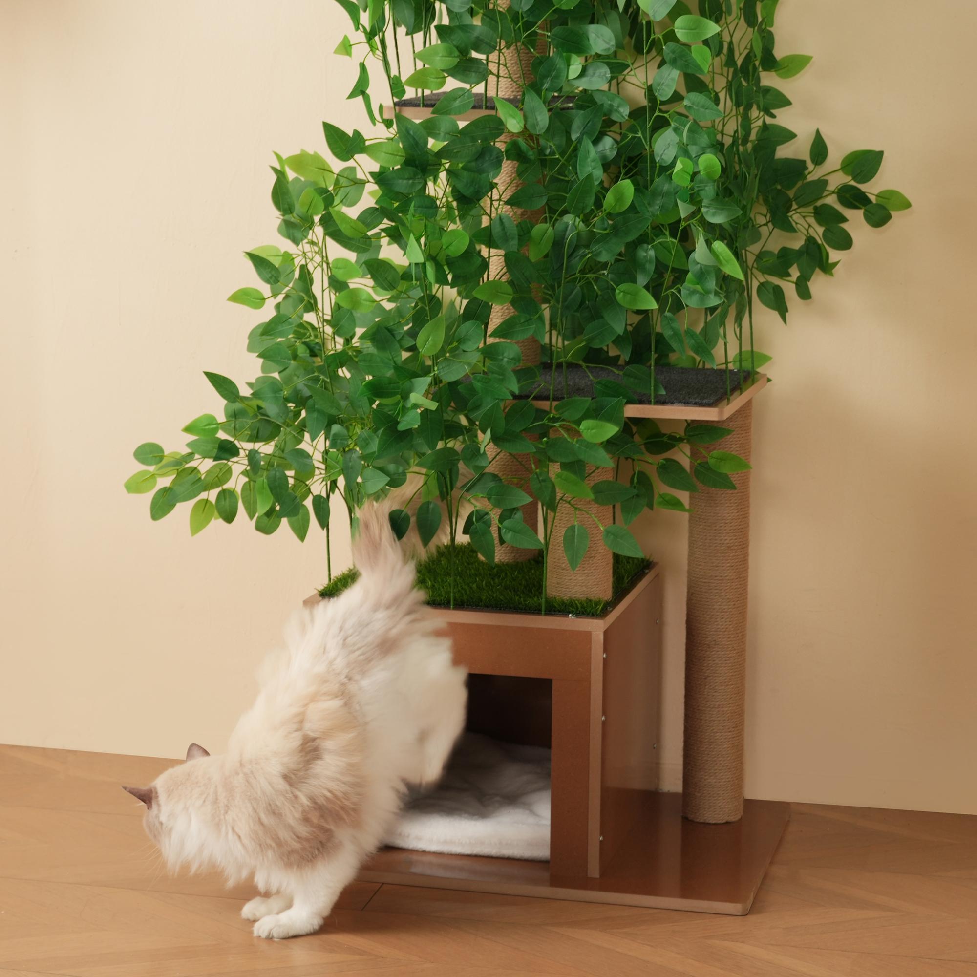Árvore para gatos 190 cm em forma de árvore com 4 plataformas – Design natural, MDF impermeável e arranhadores para escalar, esconder-se e observar - 4