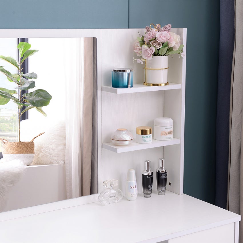 Postazione trucco mobile con specchiera cassetto e sgabello Mayca - 4