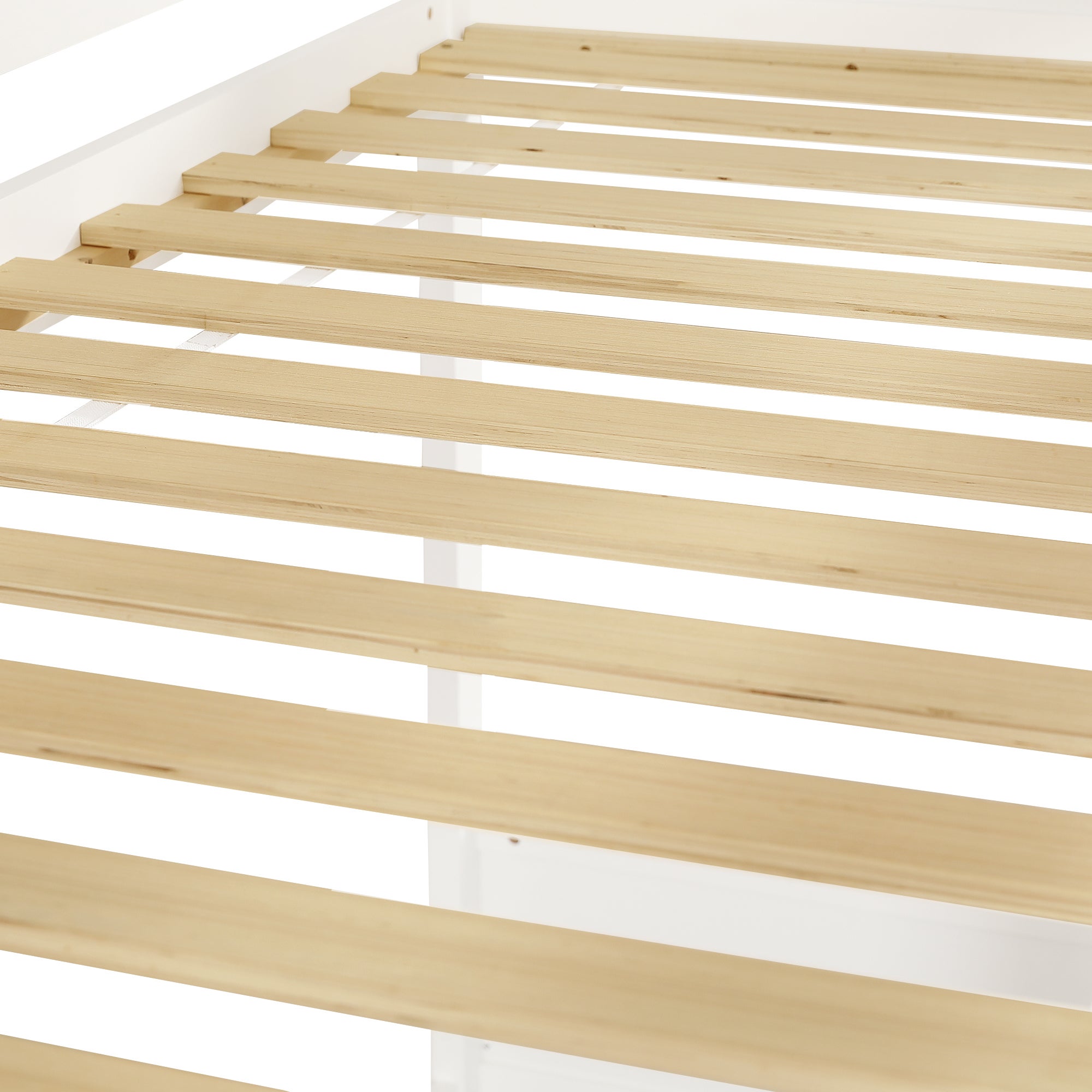 Lit superposé 90x200cm, lit mezzanine Enfant avec fenêtre, escabeau, en bois, avec clôture à quatre côtés, sans matelas, blanc et naturel - 6