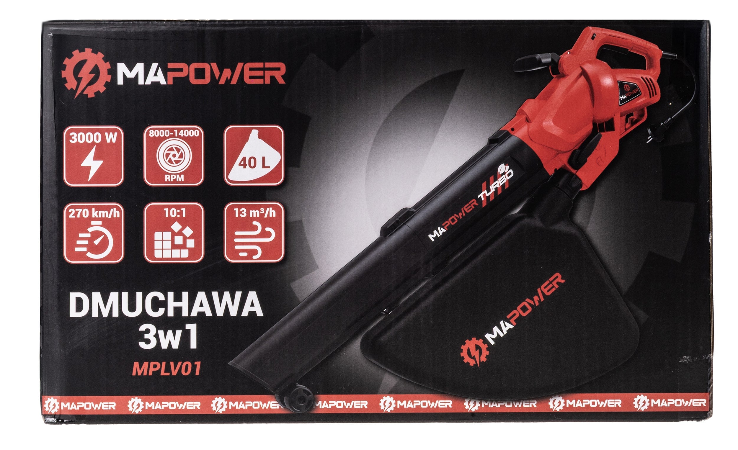Dmuchawa odkurzacz do liści z rozdrabniaczem elektryczna MAPOWER MPLV01 3w1 3000W - 9