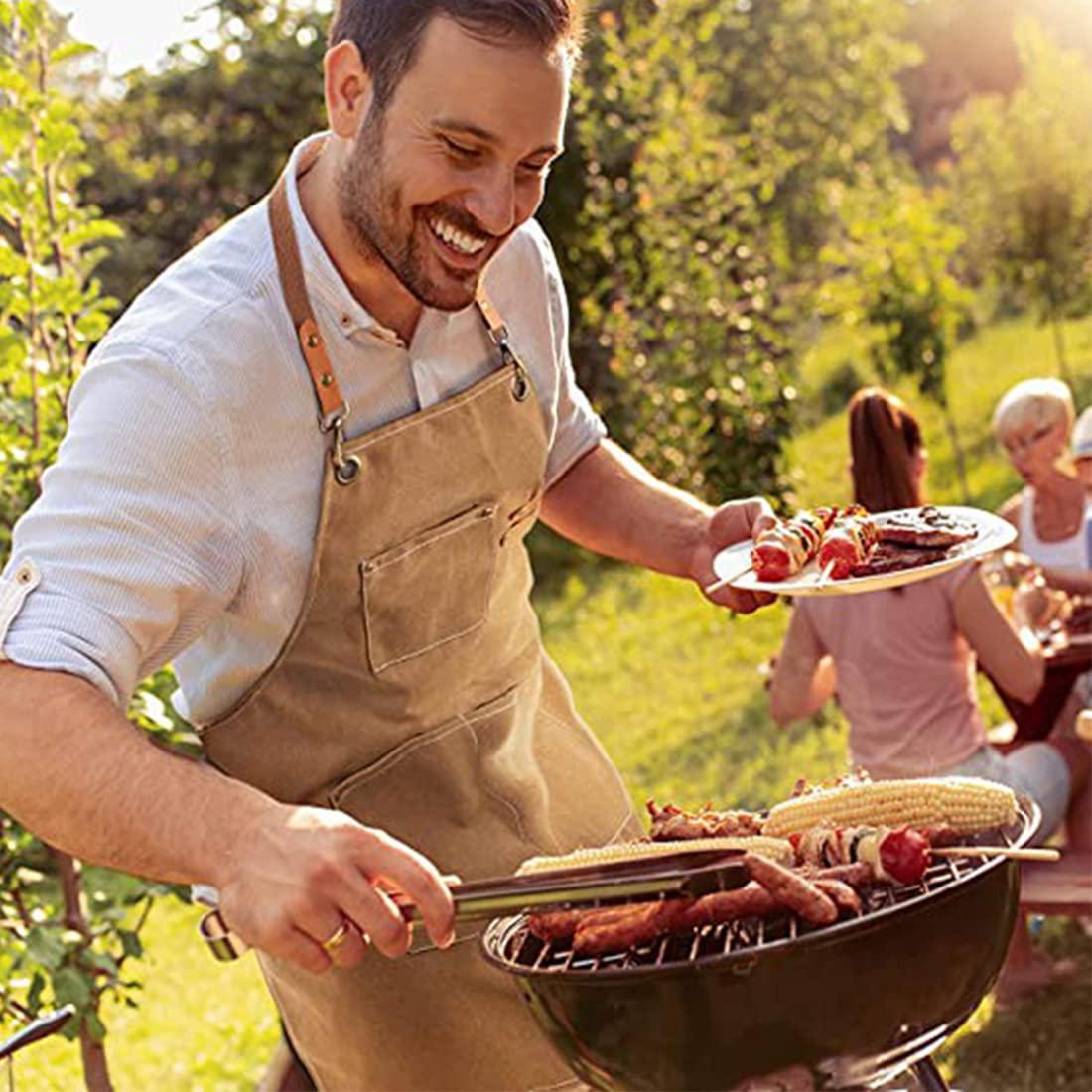 Tablier de barbecue pour homme, tablier de cuisine en toile avec poches et ceinture réglable, adapté au gril de cuisine, pâtisserie artisanale - 4