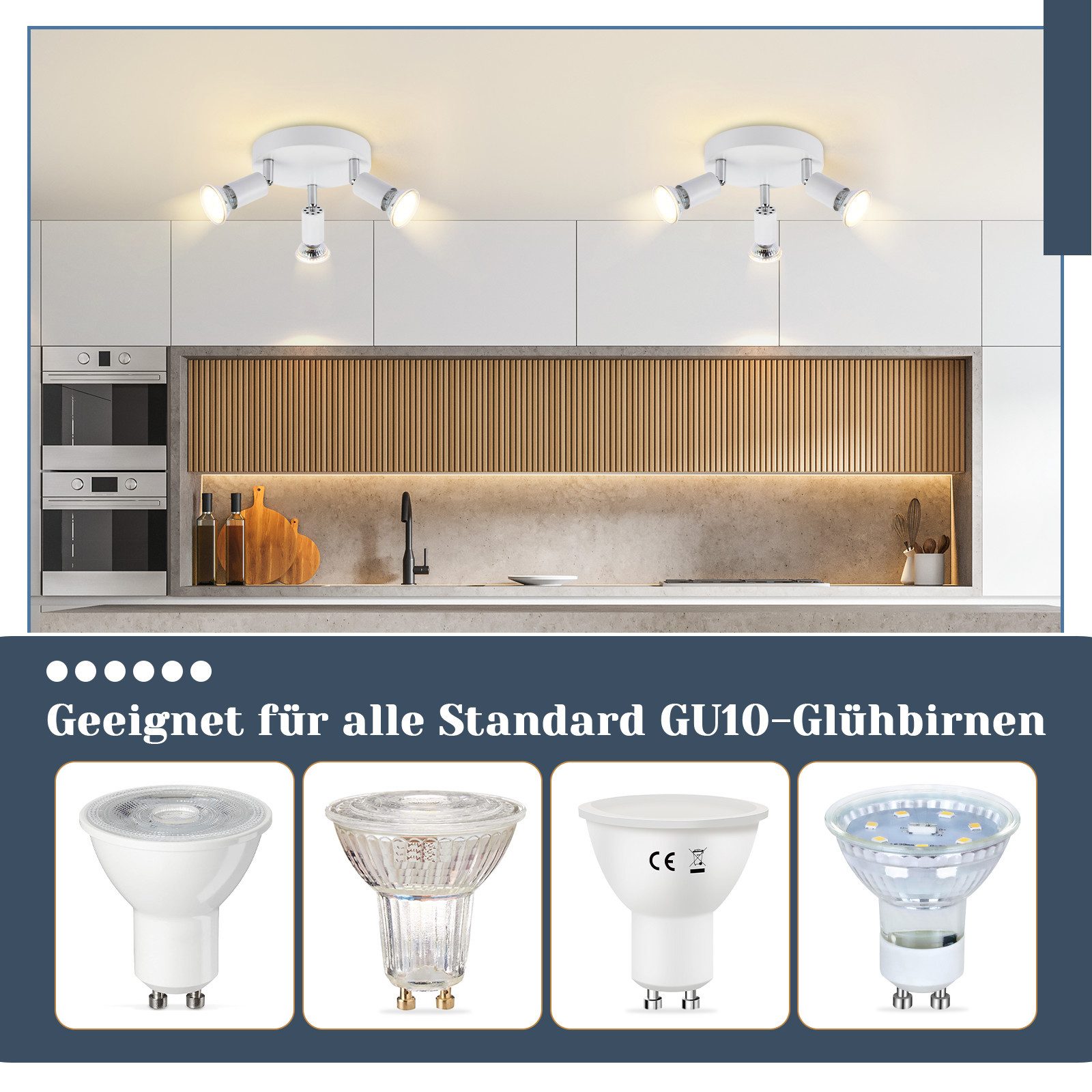 Plafoniera Moderna 2 Faretti GU10 Orientabili, Lampada Da Soffitto Rotonda In Metallo Stile Industriale Per Cucina E Camera Da Letto, Senza Lampadine