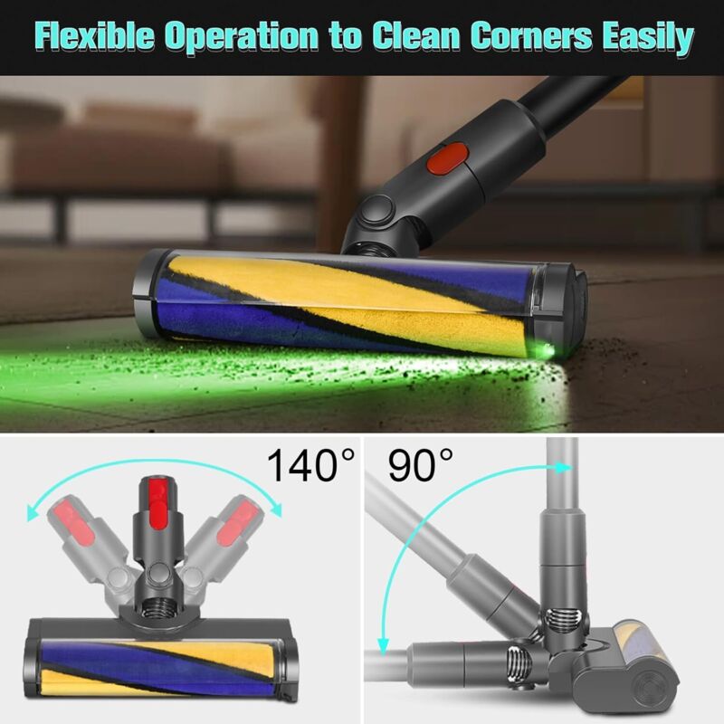 Tête de brosse à rouleau pour Dyson V12 Detect Slim Lumières LED Nettoyage sols durs Angle de rotation 140° Lavable et réutilisable - 4