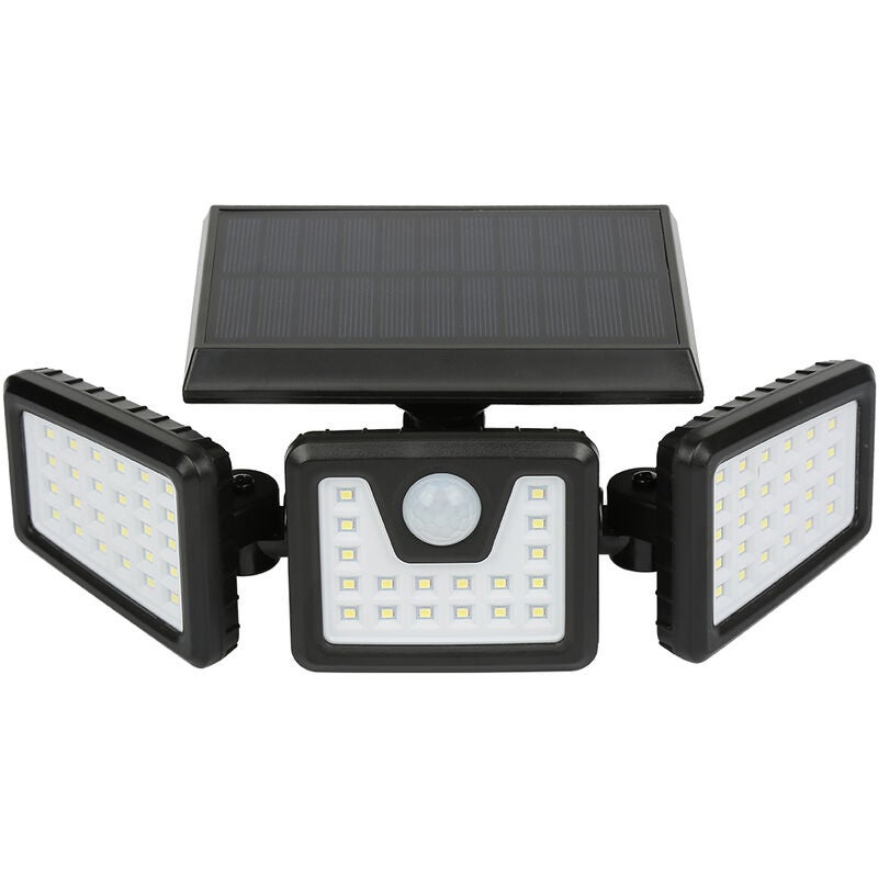 Ścienny reflektor solarny, zewnętrzna lampa solarna z 3 głowicami, 70 diod LED, czujnik ruchu