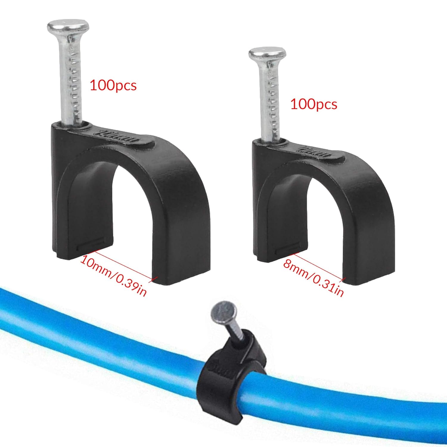 Opakowanie 200 szt. okrągłych zacisków kablowych do kabli elektrycznych - 8 mm i 10 mm - czarne - do kabli Ethernet, telefonicznych i telewizyjnych - 2