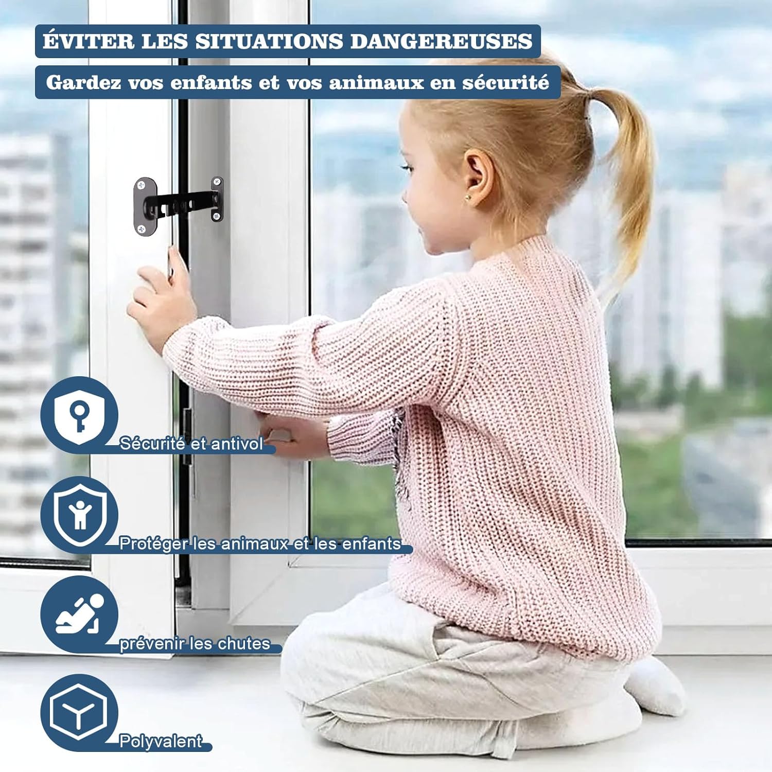 Butée de fenêtre réglable sans perçage, verrouillage sécurisé pour bébé et animaux – Protection enfant pour fenêtres (noir) - 5