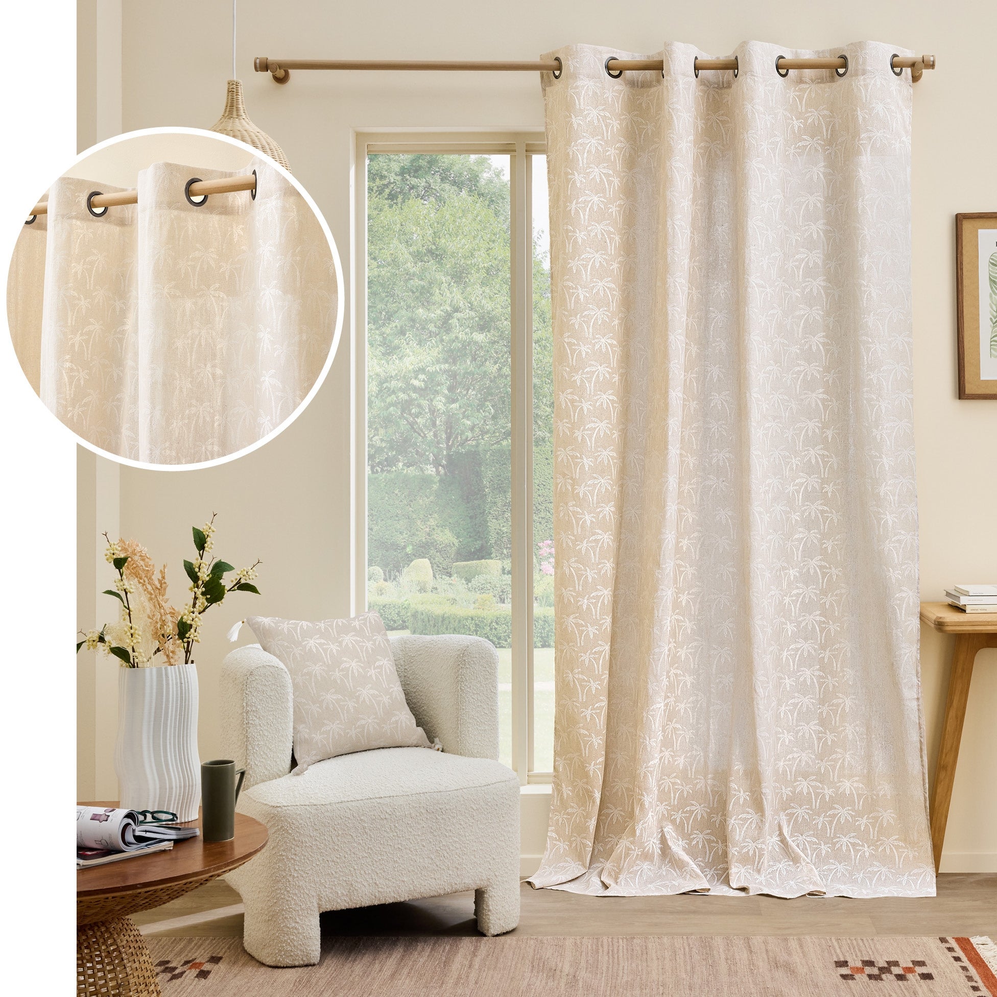 Rideau a oeillets 140 x 240 cm polycoton Imprime Palmier Saharis - 2