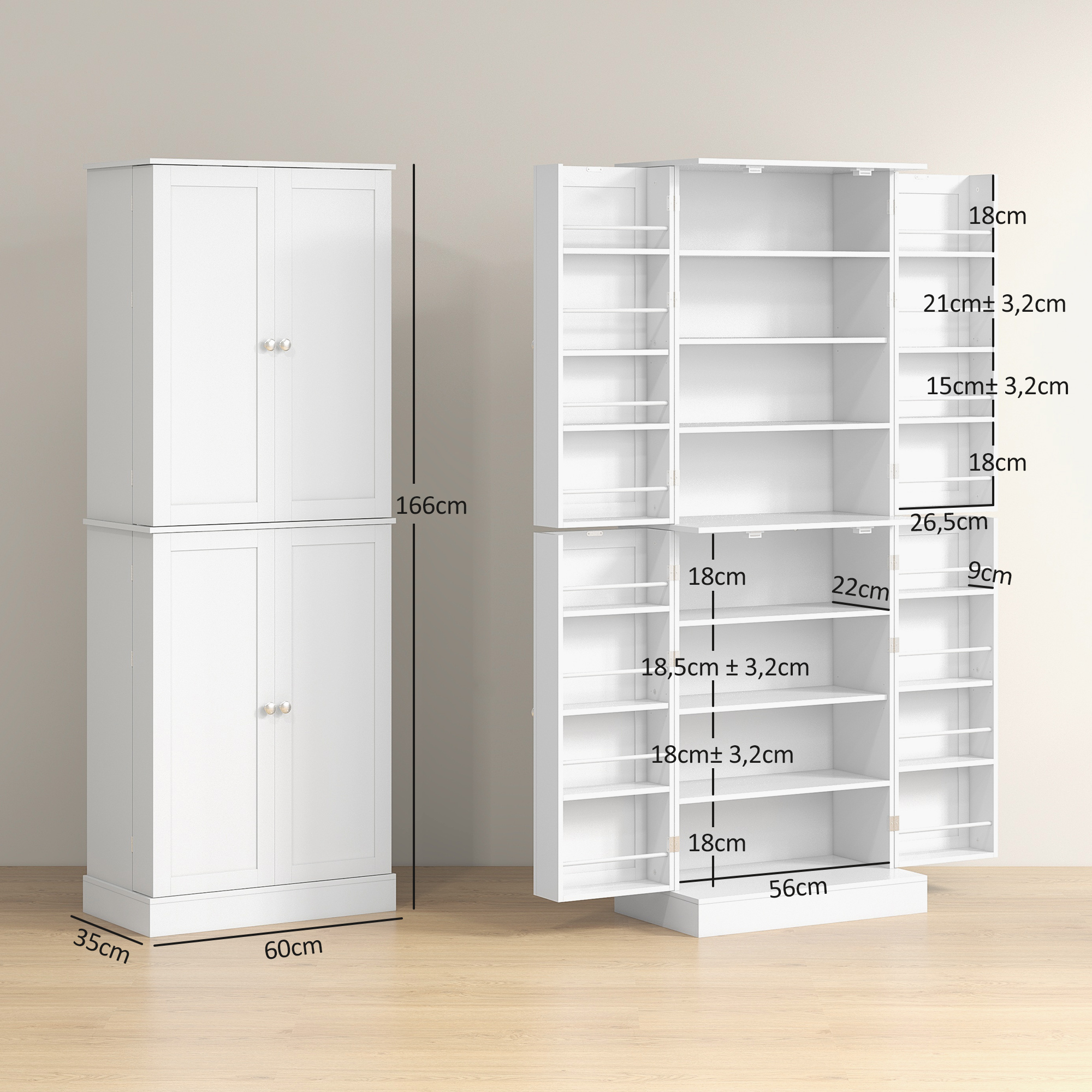 Vaisselier aggloméré blanc HOMCOM 60x35x166 cm - 3