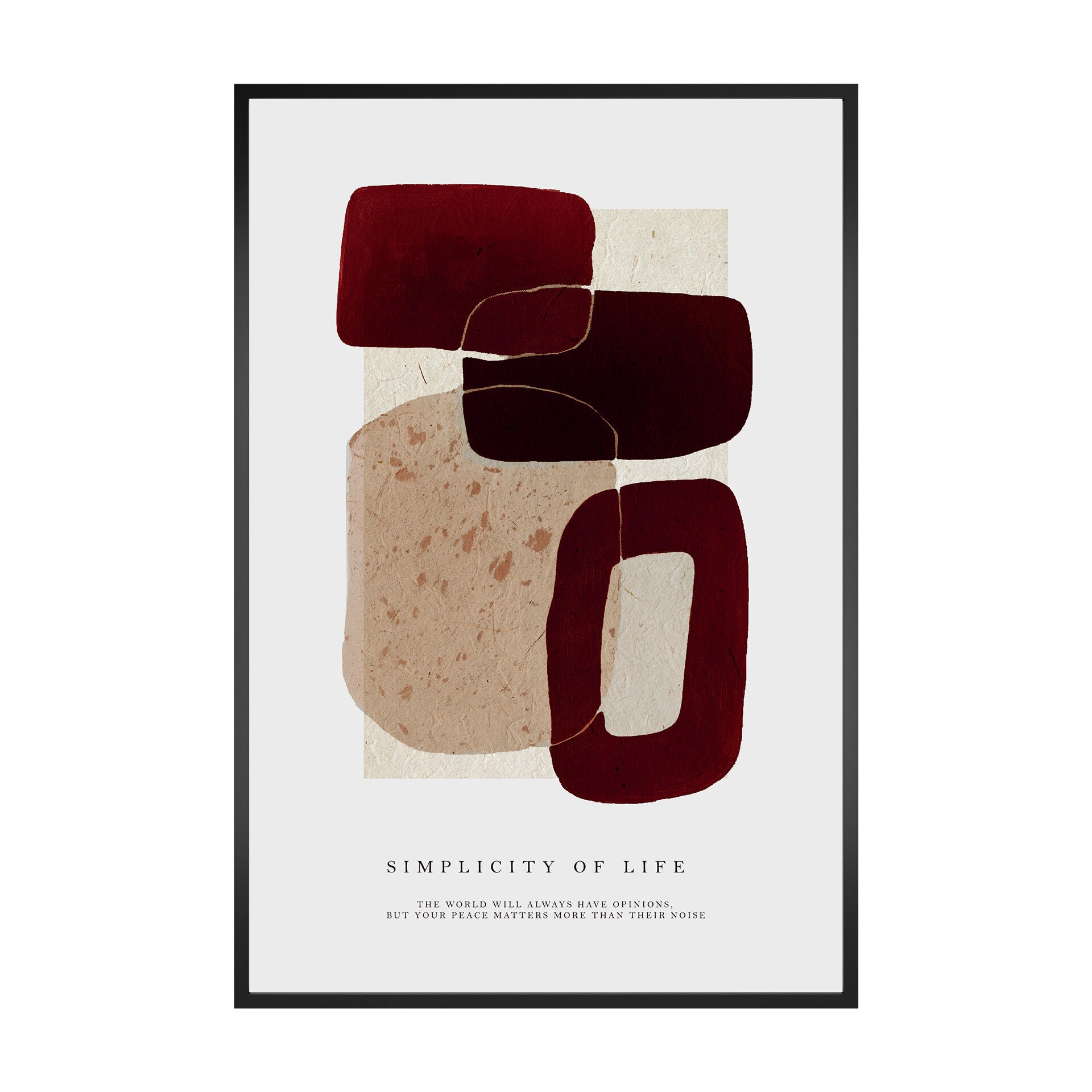 STYLER Poster înrămat Burgund simplu 60 x 90 cm, decor modern pentru living, dormitor, hol și birou pentru interior