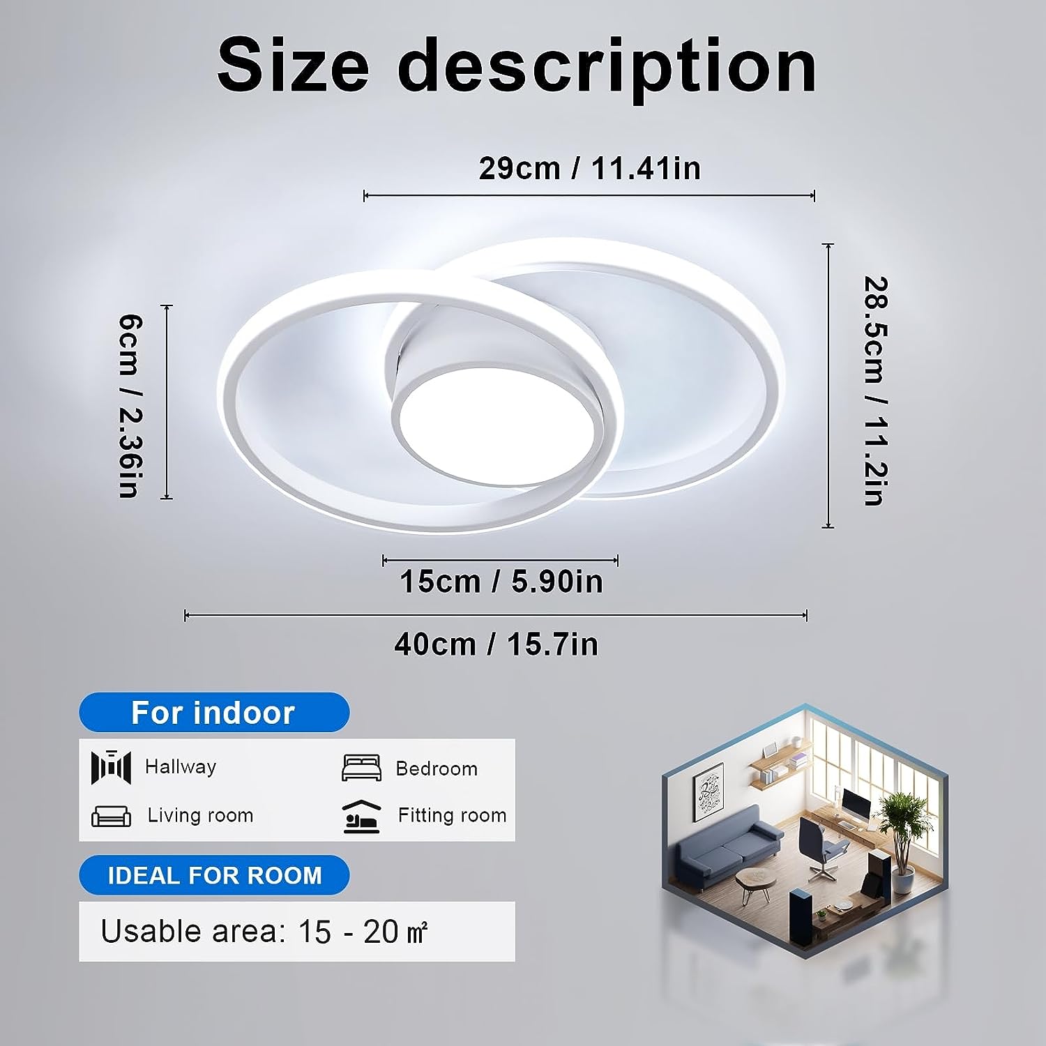 GOECO Plafonnier LED pour Chambre 42W, Éclairage Moderne Rond 4000lm, Parfait pour Chambre, Salon, Cuisine - Dia 40cm (Blanc), Lumière Blanche - 4