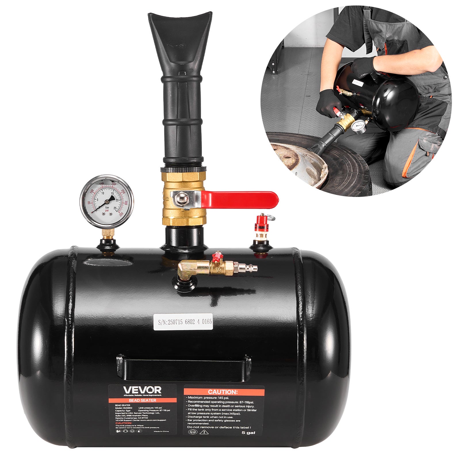 Zbijak do stopki opon 18,9 l VEVOR 5 galonów do opon bezdętkowych ciężarowych pickupów