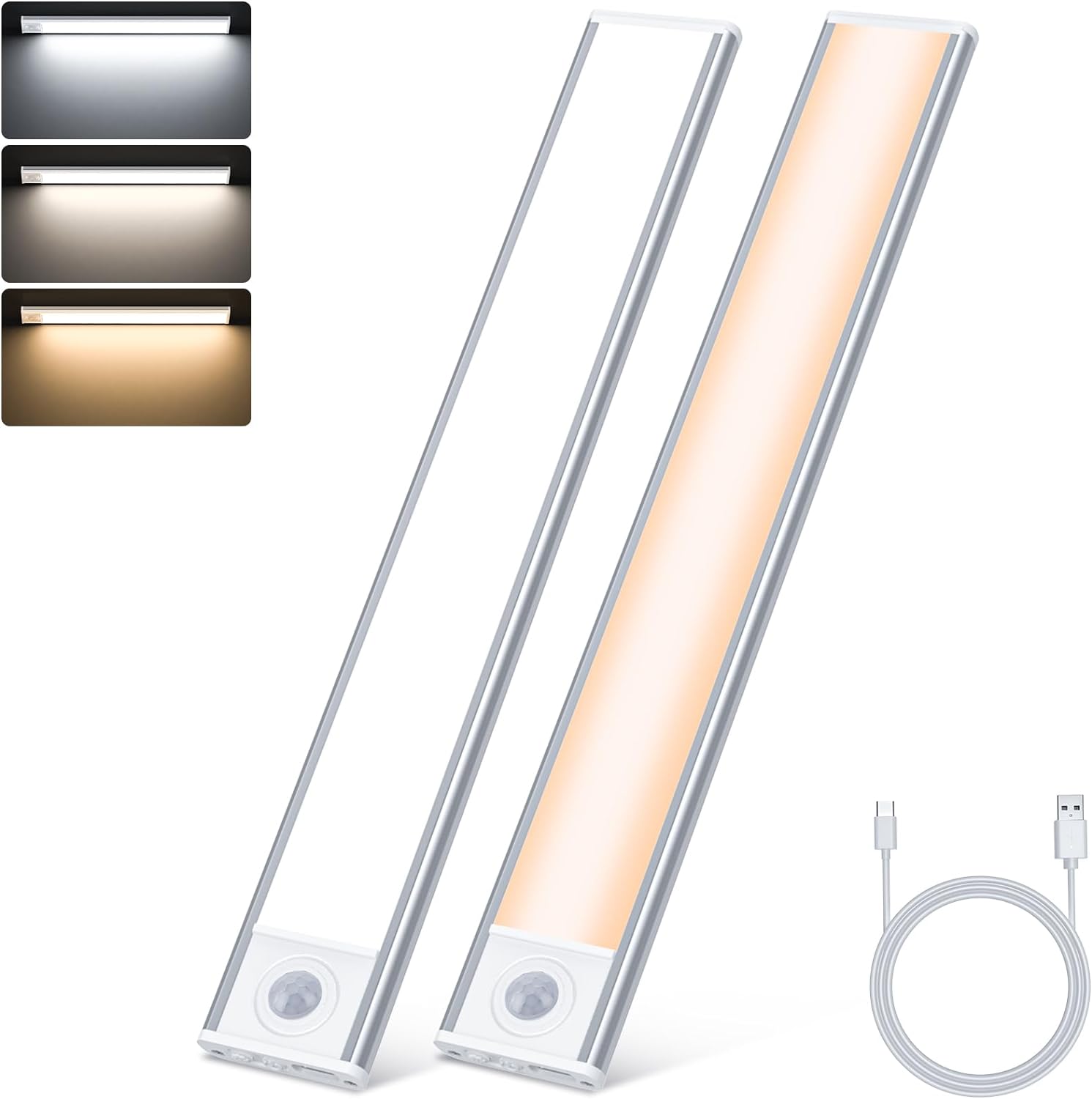 2 SZT. Lampa do szafy 40CM, Bezprzewodowa lampa LED do szafy ładowana przez USB, Magnetyczne oświetlenie LED z czujnikiem ruchu