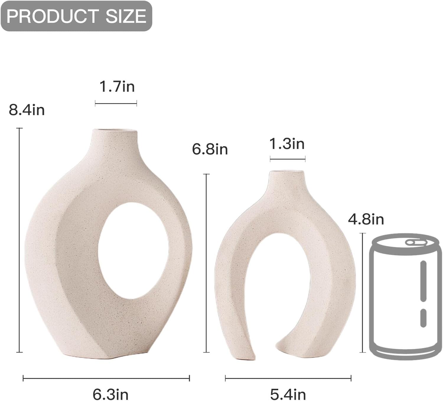 Ensemble de 2 vases en céramique, style bohème moderne nordique, vases décoratifs esthétiques en céramique pour la décoration intérieure (blanc) - 6