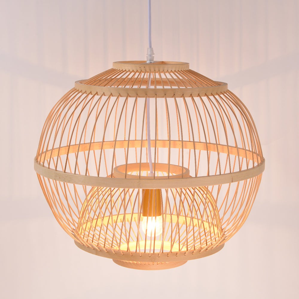 Suspension en bambou Ligting Globe Shade Plafonnier E27 Sigle pour Restaurant Maison 1 Lumière D35 cm x H35 cm - 2