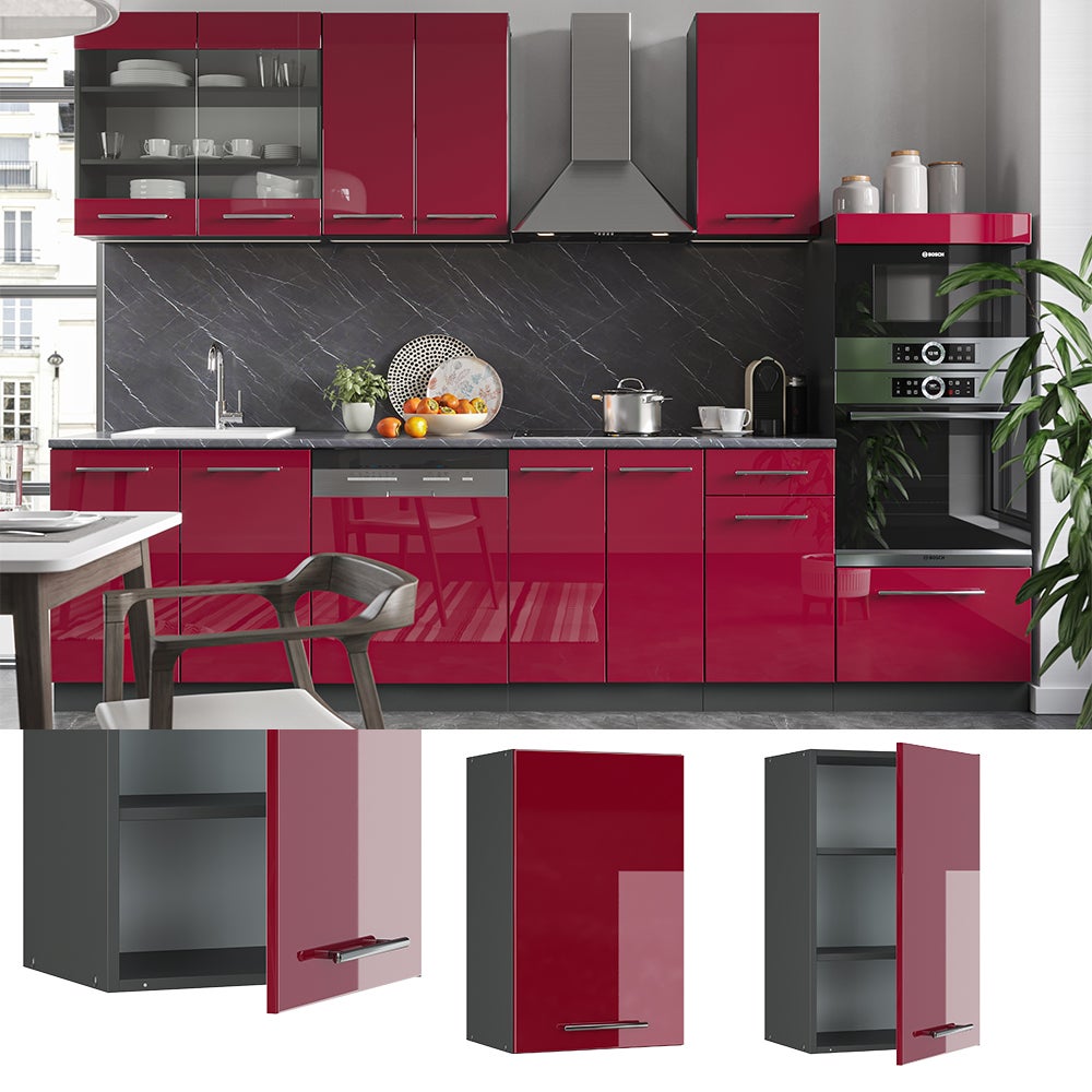 Vicco Elément haut de cuisine Fame-Line, Rouge bordeaux Haute brillance, 45cm - 2