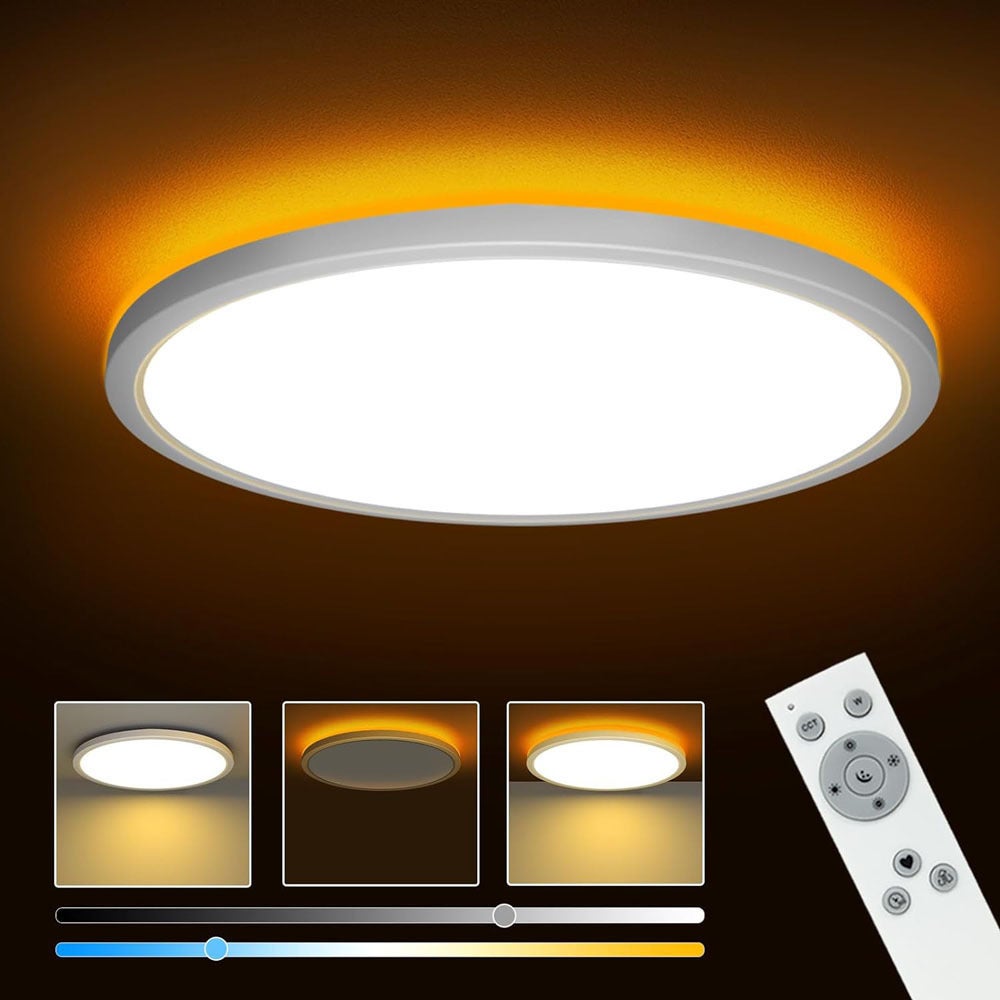 Ściemnialna lampa sufitowa LED, 24W, 2800lm, z pilotem, 3000K-6000K, do salonu i pokoju dziecięcego, Ø30cm, biała.