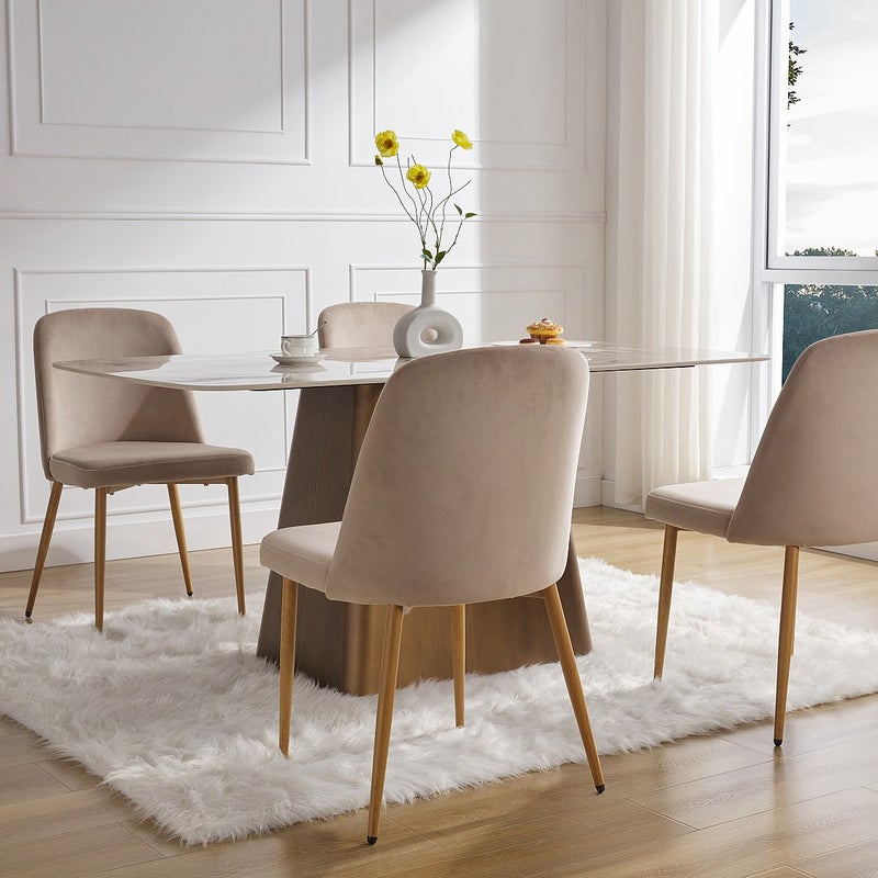 Zestaw 6 krzeseł z weluru i metalu imitującego drewno - Beżowy - MINAGRI