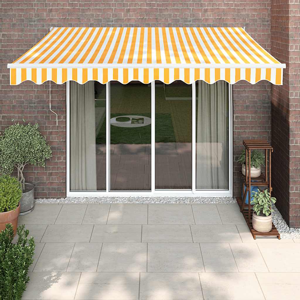 Toldo retráctil automático, amarillo y blanco, 3x2,5 m