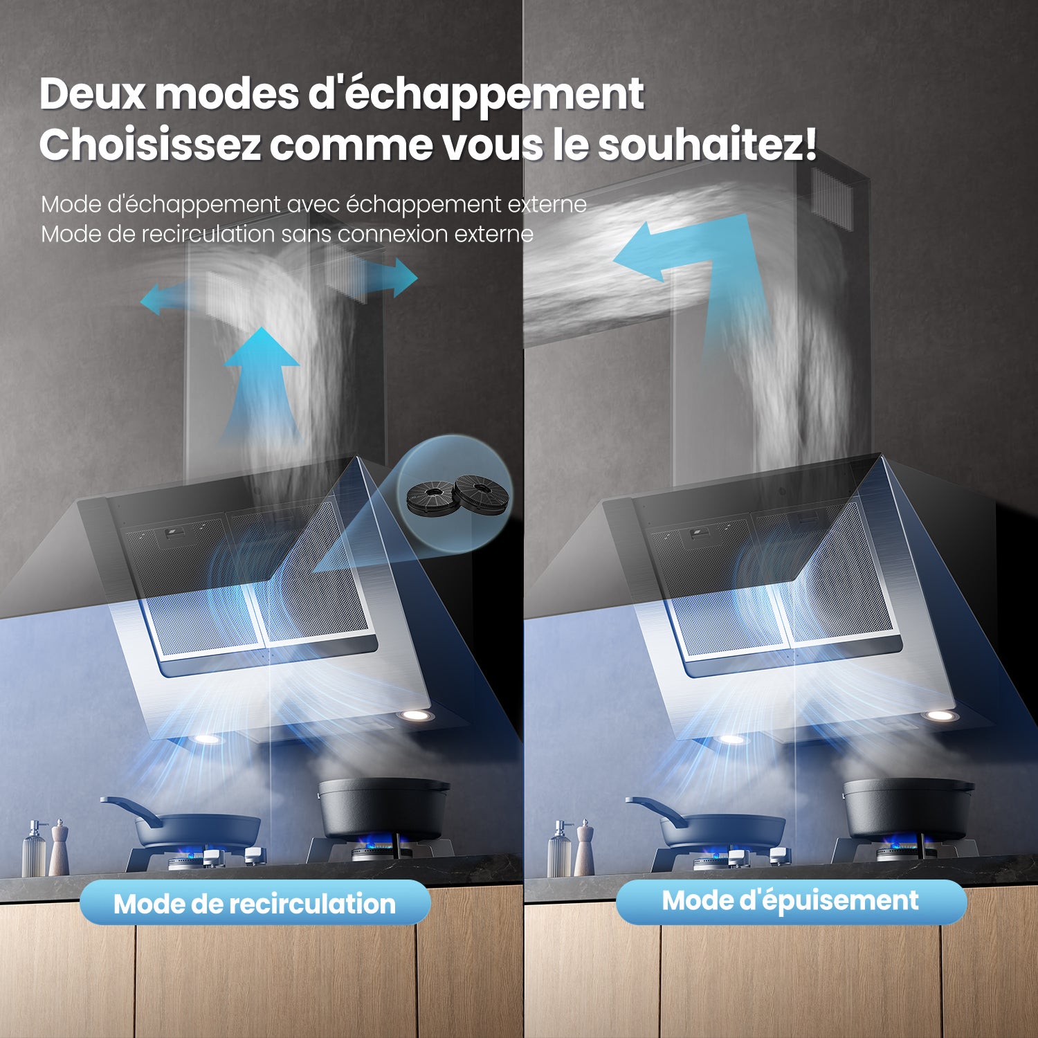 COMFEE Hotte Aspirante Inclinée 60cm - 800m³/h - Hotte de Cuisine Classe A++ - Commandes Gestuelles - 4 vitesses - Verre Noir - 7