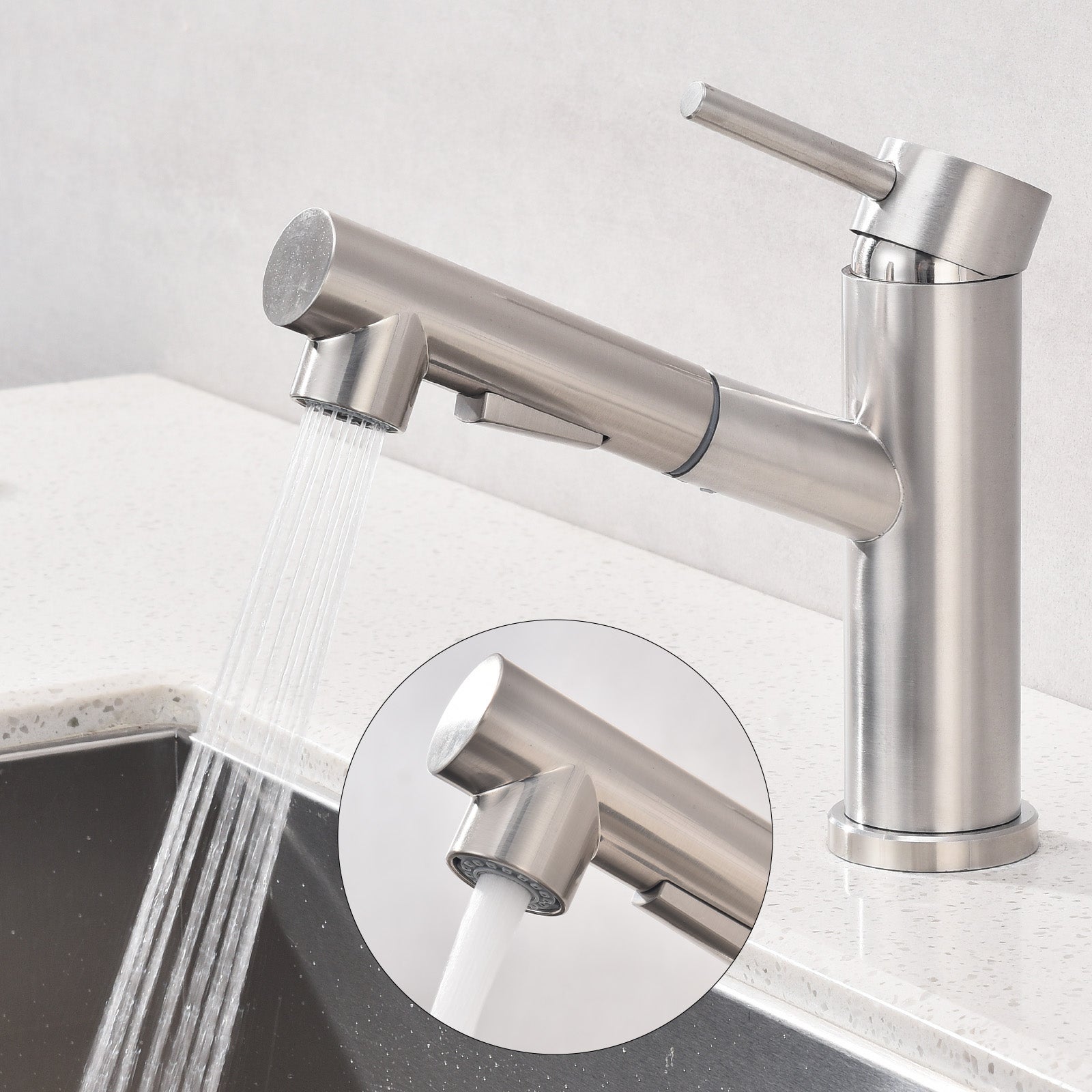 Homelody Bateria kuchenna z wyciąganą wylewką, 2 tryby, bateria zlewozmywakowa ze szczotkowanej stali nierdzewnej, ciepła i zimna woda