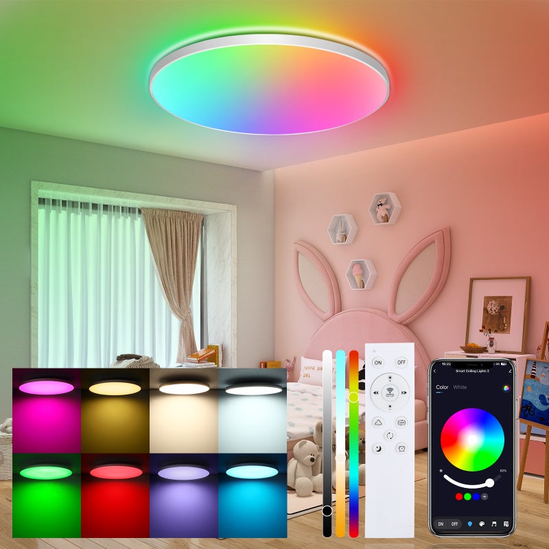 LOVHAUS Plafon LED 22W, 16 milionów kolorów RGB, biały ciepły/neutralny, regulowany, sterowanie przez aplikację, pilot zdalnego sterowania,Biały,Ø30CM