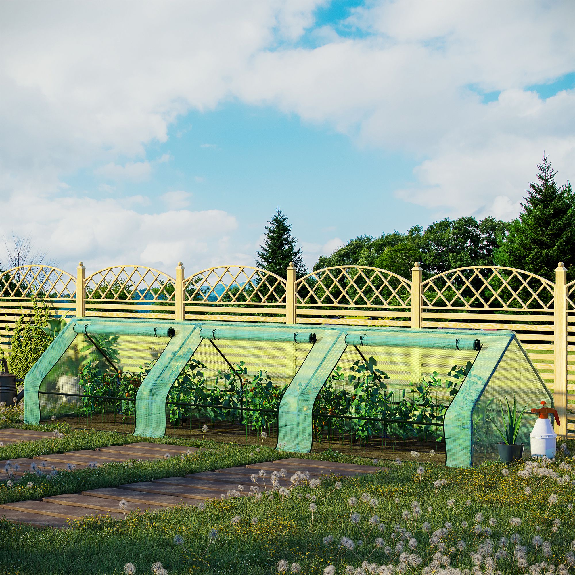 Mini serre de jardin en acier vert et polyéthylène avec 3 fenêtres rétractables, 400 x 100 x 80 cm - 4