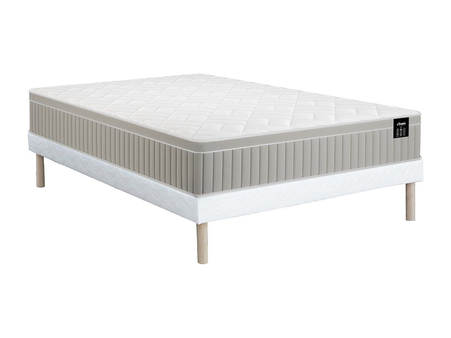 Zestaw 140 x 190 cm stelaż tapicerowany + materac piankowy i żelowy z pamięcią kształtu 7 stref grubość 22 cm - SOMIRA marki YSMÉE