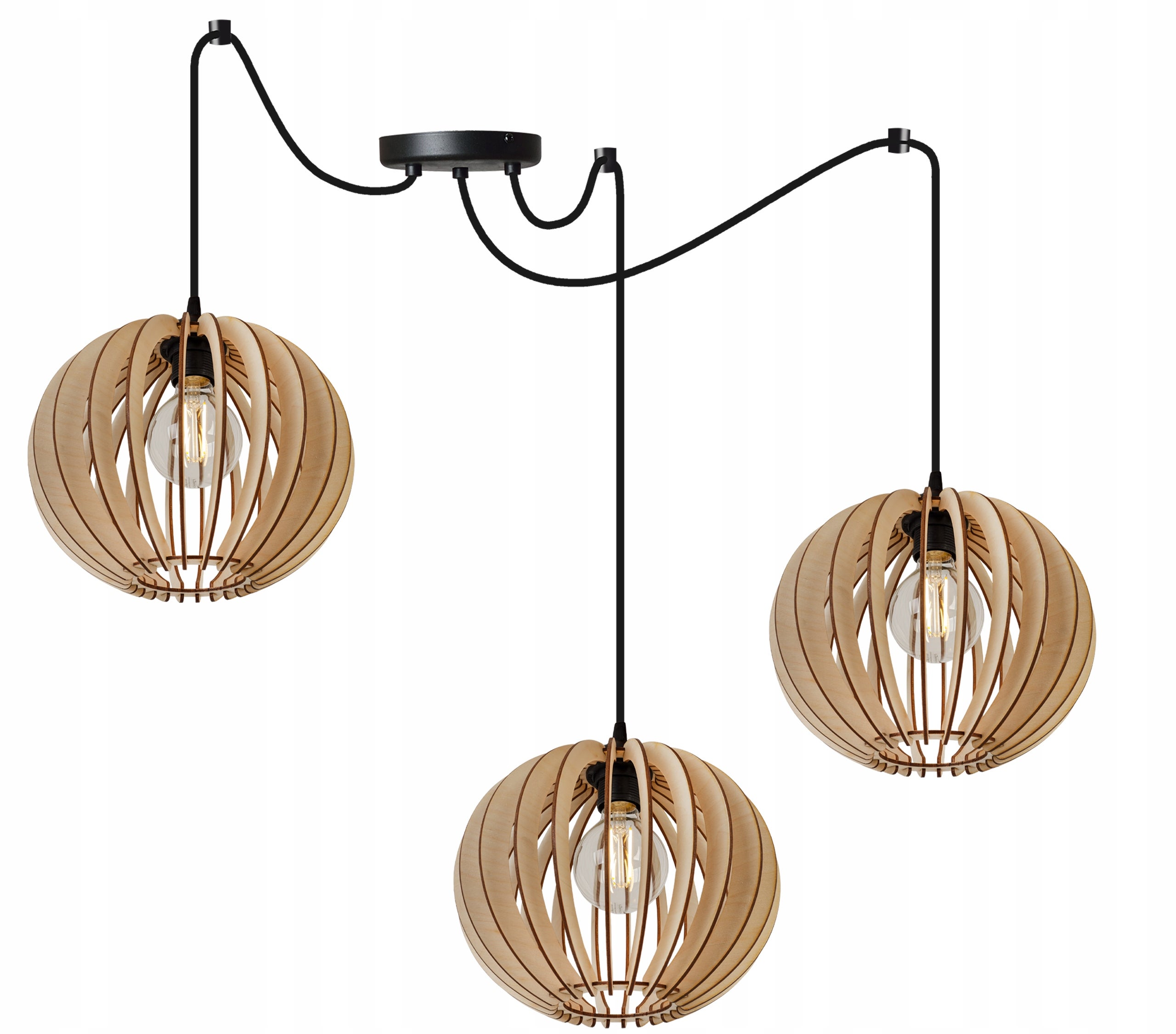 Lampa sufitowa wisząca boho Spider Timber 3xE27 klosz drewniana kula brązowa Light Home LH