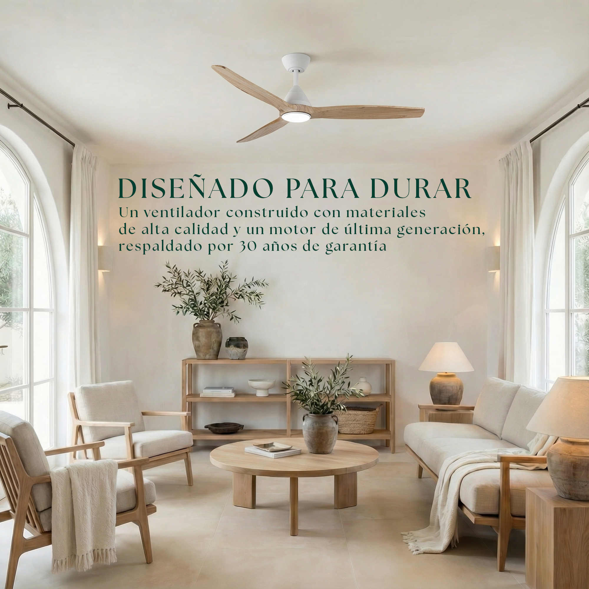 Giro Dolomiti Ventilateur de Plafond avec lumière 132 cm – 3 Pales Bois, 6 vit. + Night Comfort, Moteur Blanc · Pales Pin - 5